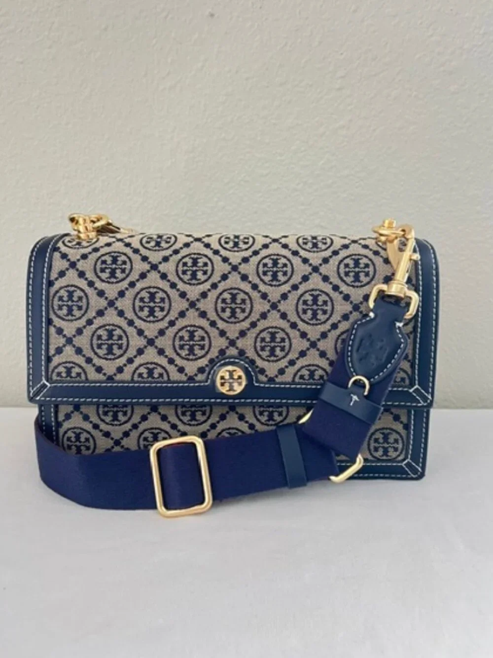 Tory Burch T Monogram Jacquard Shoulder Bag in Tory Navy